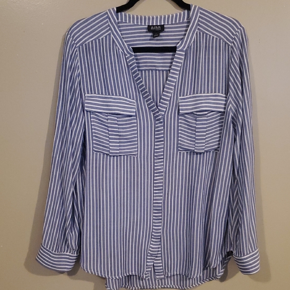 a.n.a. Blue Striped Women's Top